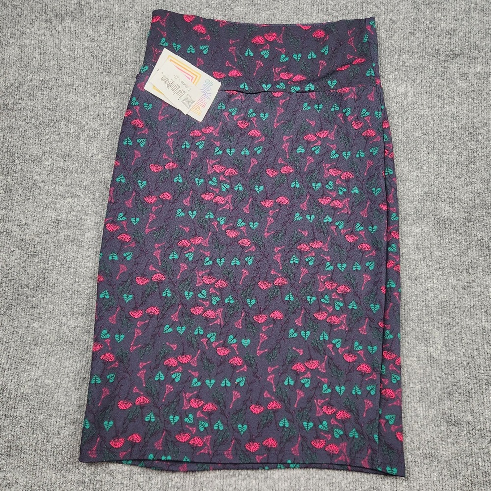 LuLaRoe Cassie Pencil Skirt XS Floral Pink Green Navy High Waist Knee Length NEW